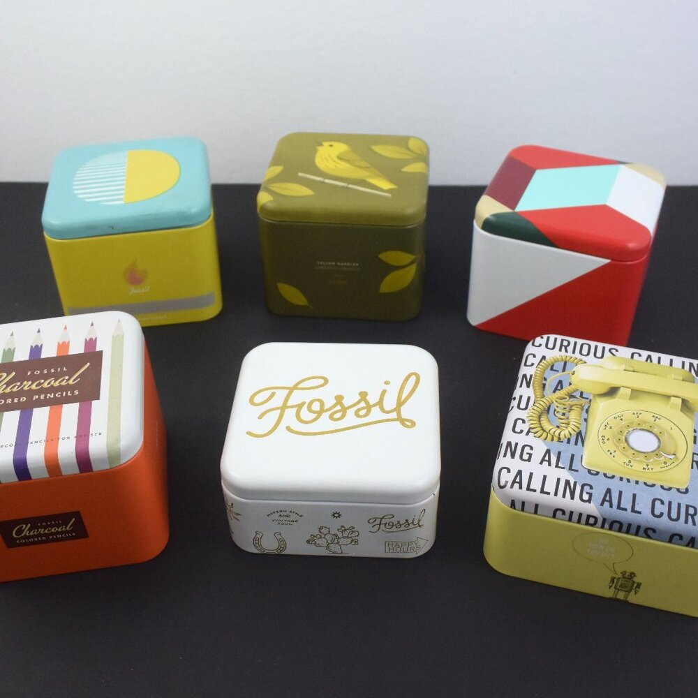Lot of 6 Fossil Watch Tins (EMPTY) No Duplicates & in Great Condition